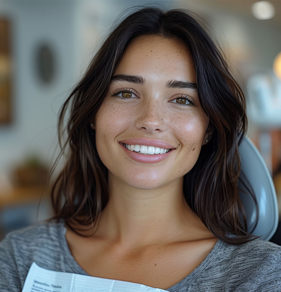 portrait of beautiful dental patient smiling brightly after their dental treatment