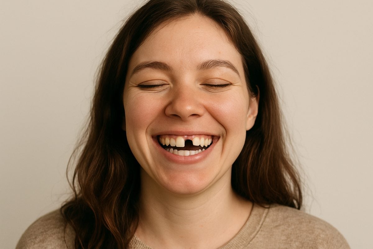 A close up image of a dentist placing a titanium implant into a patient's lower jawbone, with the dental assistant handing instruments to the doctor. No text on image.