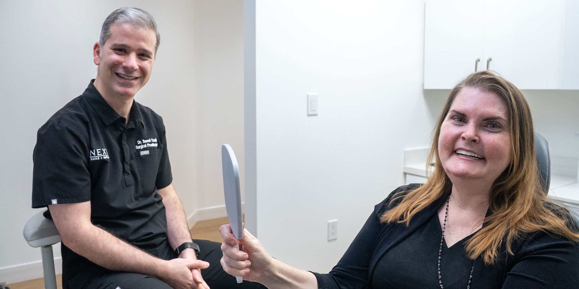 Patient looking into mirror